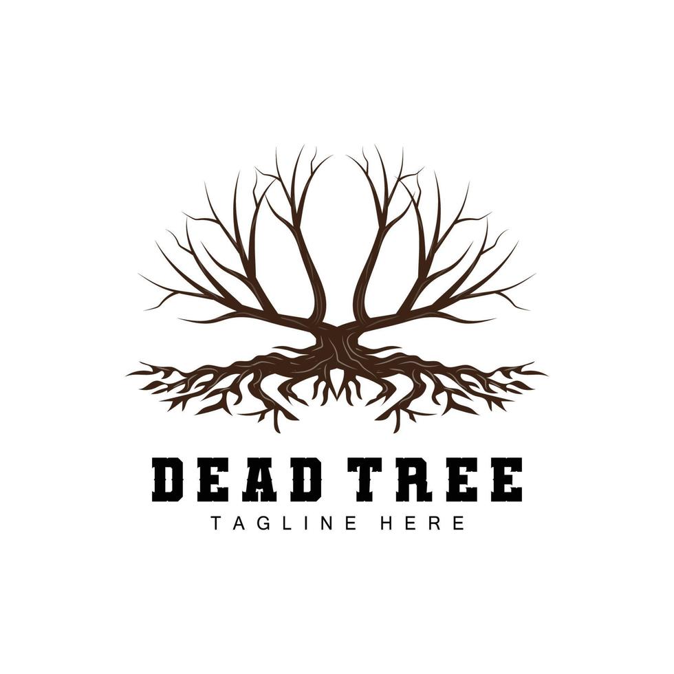 création de logo d'arbre, illustration d'arbre mort, coupe d'arbre sauvage, vecteur de réchauffement climatique, sécheresse de la terre, icônes de marque de produit