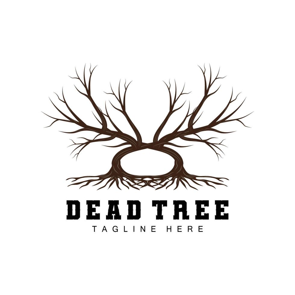 création de logo d'arbre, illustration d'arbre mort, coupe d'arbre sauvage, vecteur de réchauffement climatique, sécheresse de la terre, icônes de marque de produit