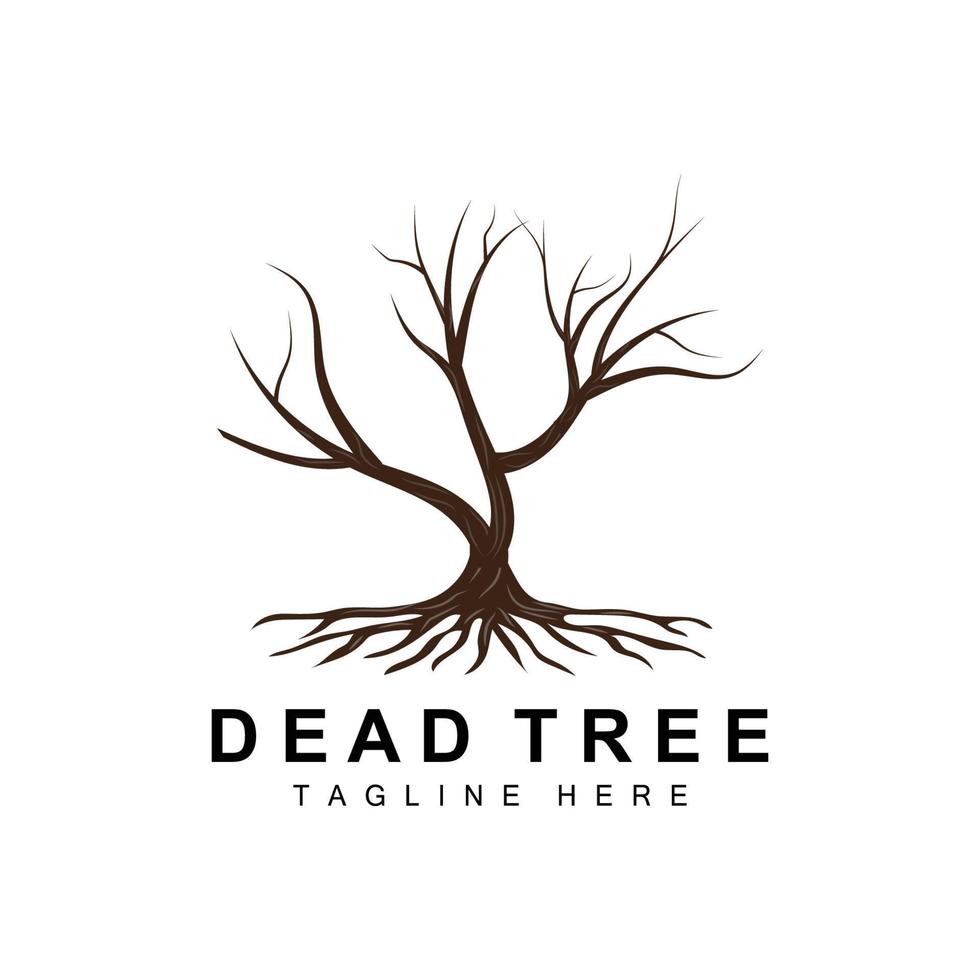 création de logo d'arbre, illustration d'arbre mort, coupe d'arbre sauvage, vecteur de réchauffement climatique, sécheresse de la terre, icônes de marque de produit