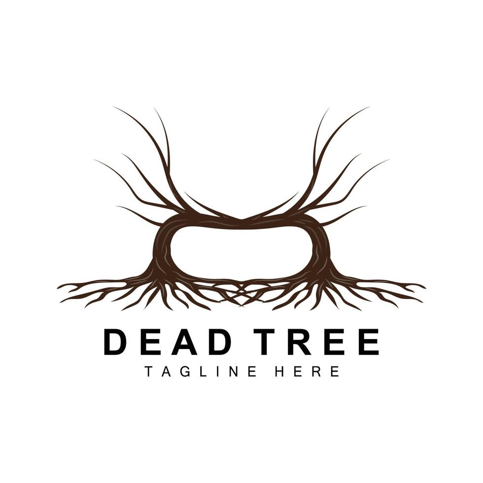 création de logo d'arbre, illustration d'arbre mort, coupe d'arbre sauvage, vecteur de réchauffement climatique, sécheresse de la terre, icônes de marque de produit