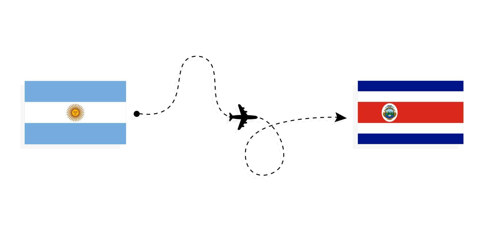 vol et voyage de l'argentine au costa rica par concept de voyage en avion de passagers vecteur