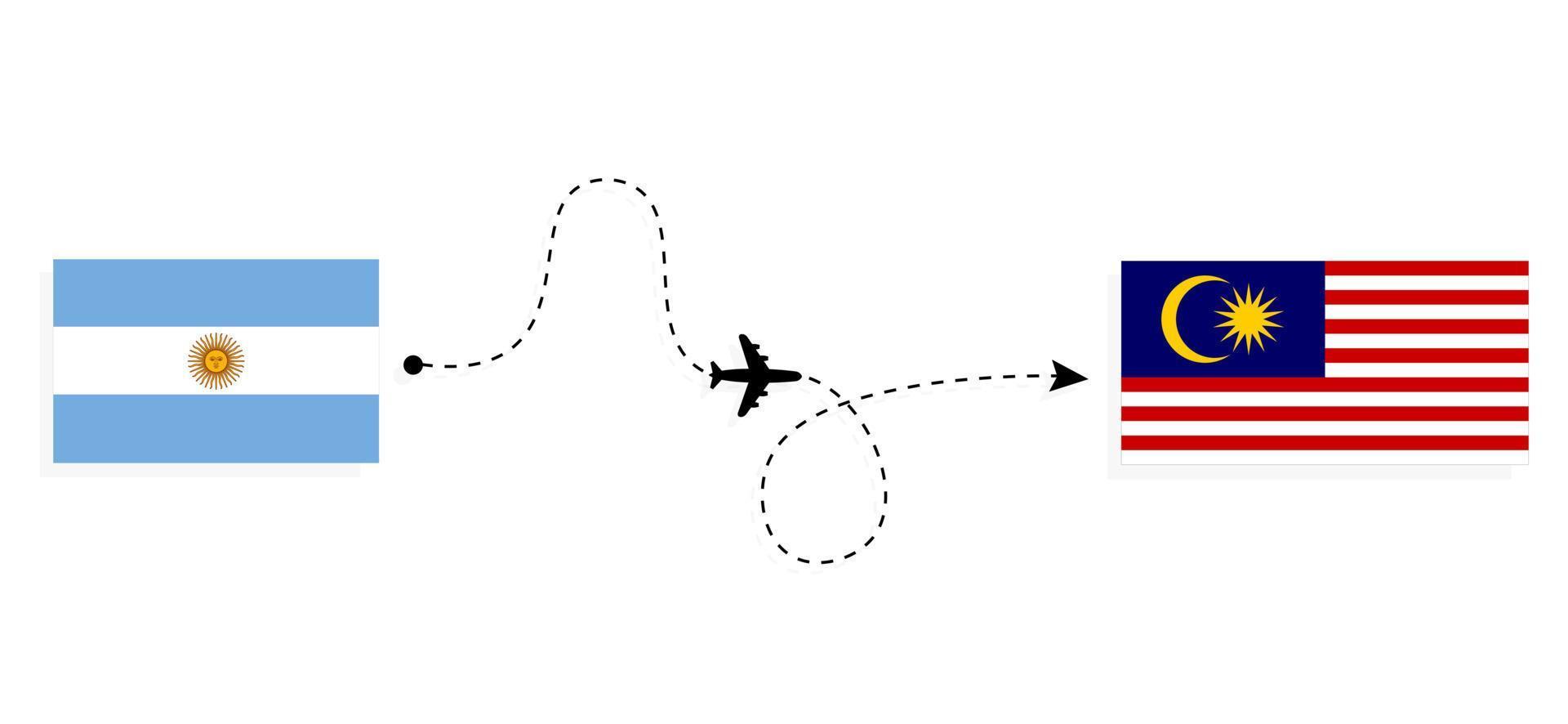 vol et voyage de l'argentine à la malaisie par concept de voyage en avion de passagers vecteur