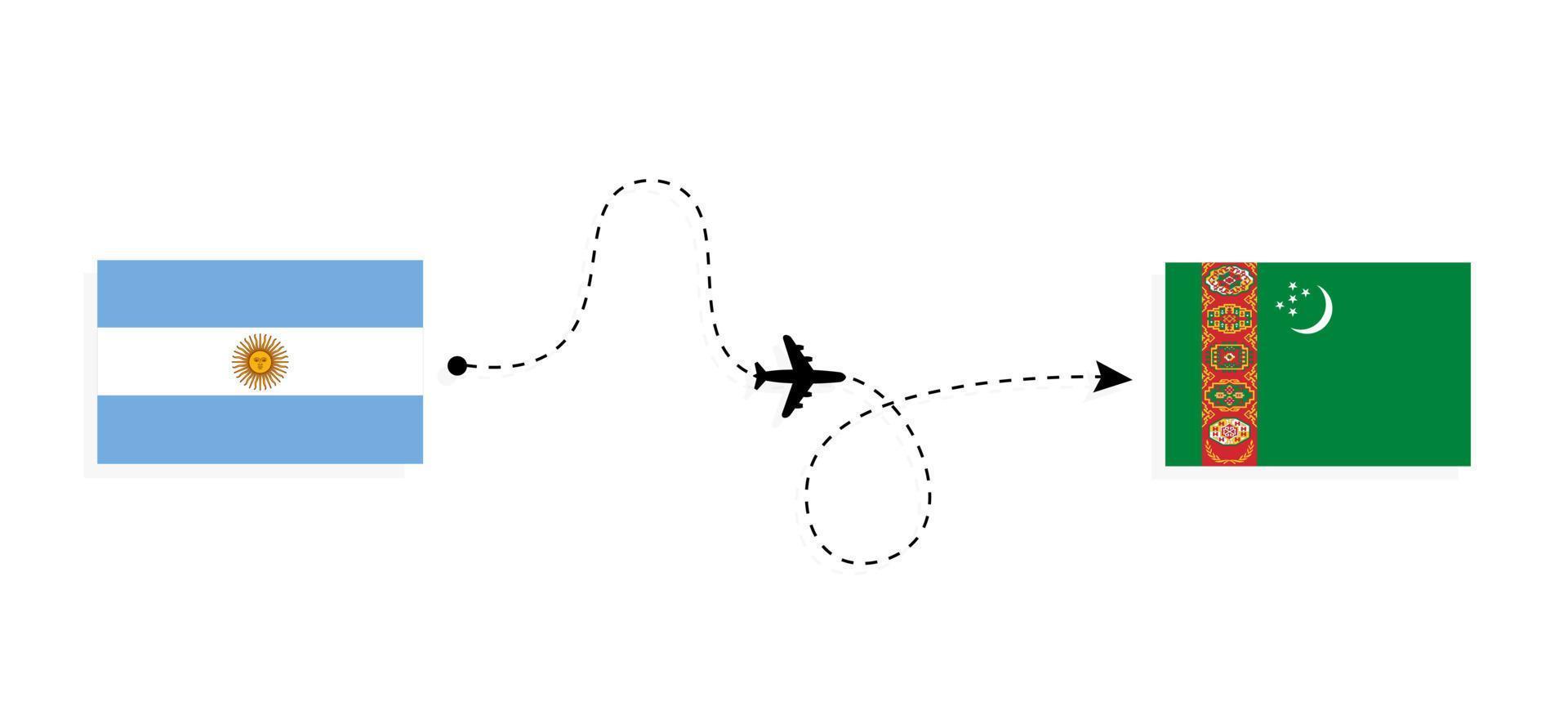vol et voyage de l'argentine au turkmenistan par concept de voyage en avion de passagers vecteur