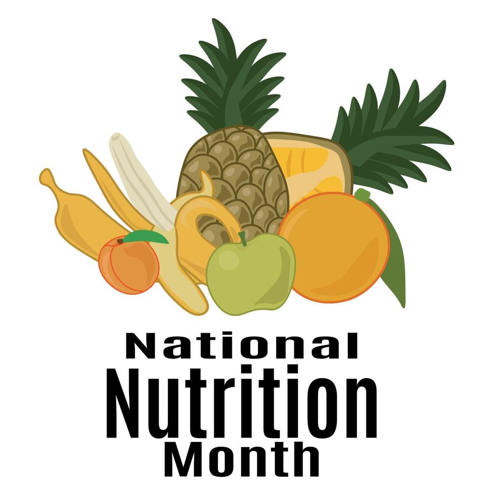 mois national de la nutrition, ensemble de fruits comme idée d'affiche, de bannière, de dépliant ou de carte postale vecteur