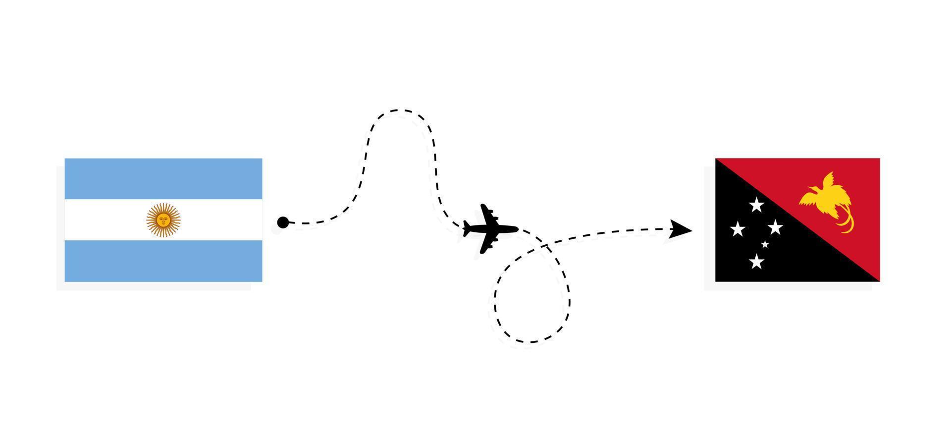 vol et voyage de l'argentine à la papouasie-nouvelle-guinée par concept de voyage en avion de passagers vecteur