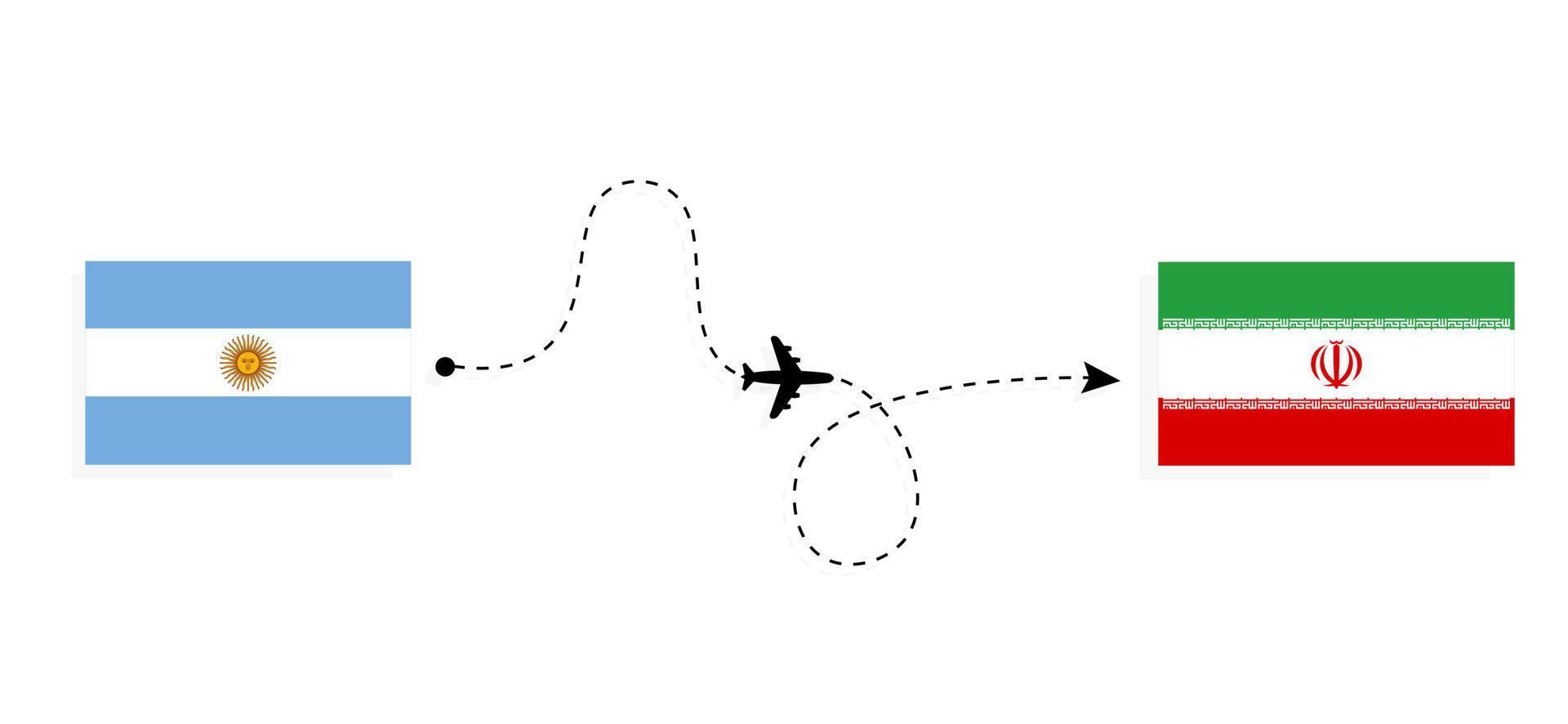 vol et voyage de l'argentine à l'iran par concept de voyage en avion de passagers vecteur