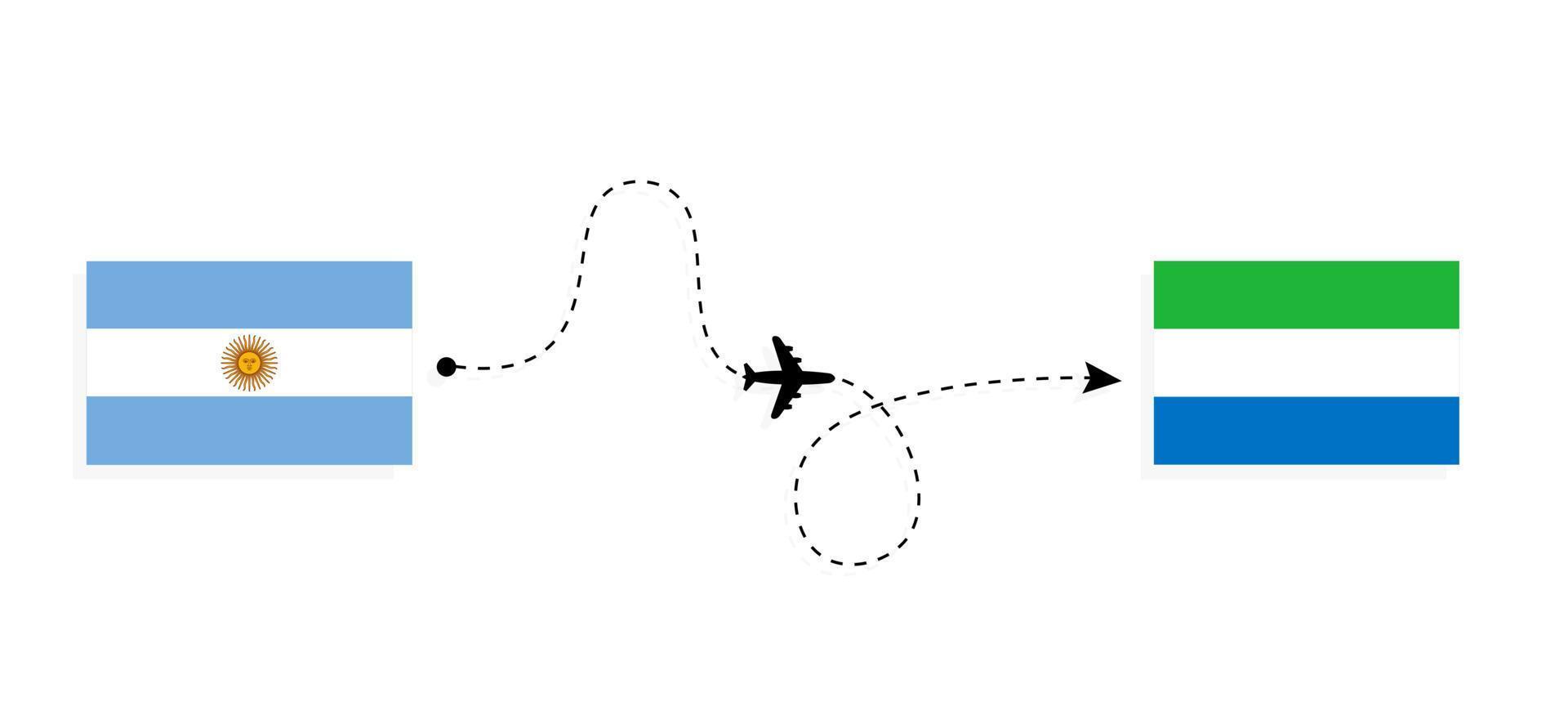 vol et voyage de l'argentine à la sierra leone par concept de voyage en avion de passagers vecteur