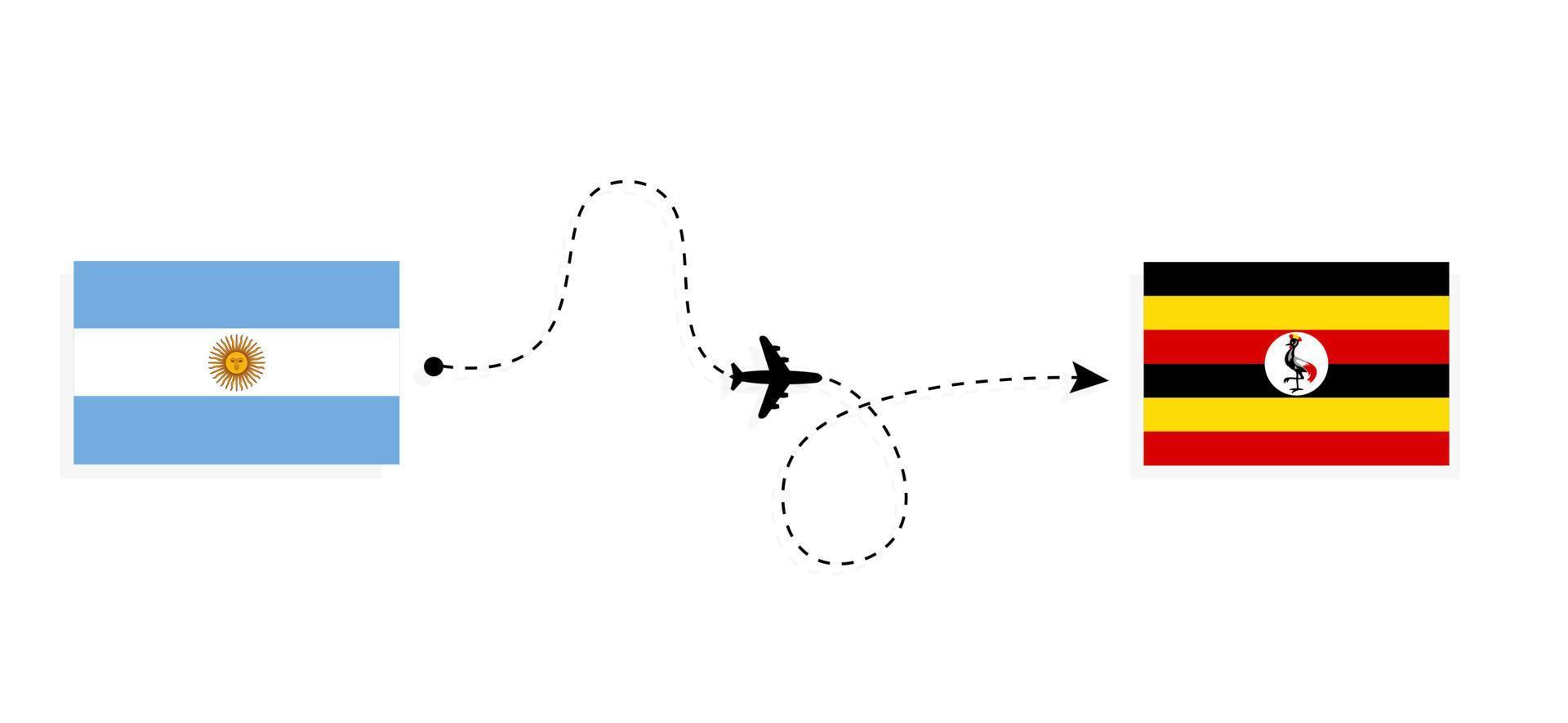 vol et voyage de l'argentine à l'ouganda par concept de voyage en avion de passagers vecteur