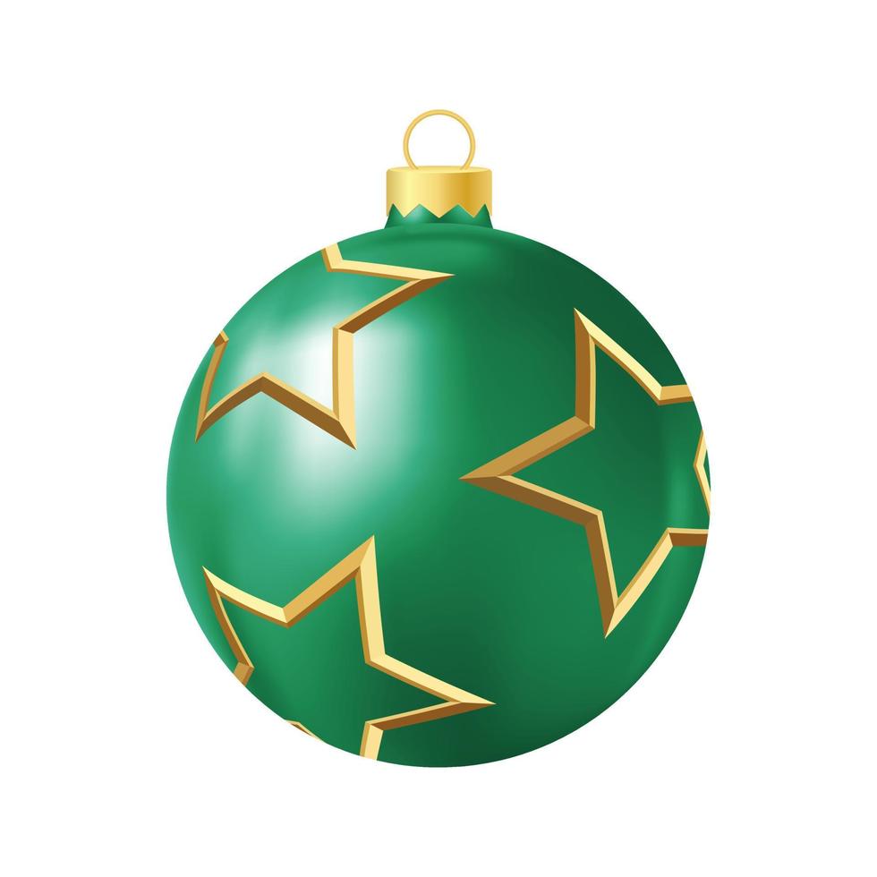 jouet d'arbre de noël vert avec illustration de couleur réaliste d'étoiles dorées vecteur
