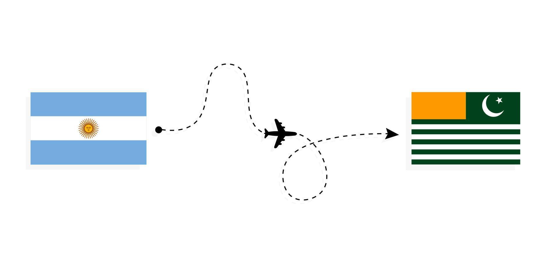 vol et voyage de l'argentine à azad jammu et cachemire par concept de voyage en avion de passagers vecteur