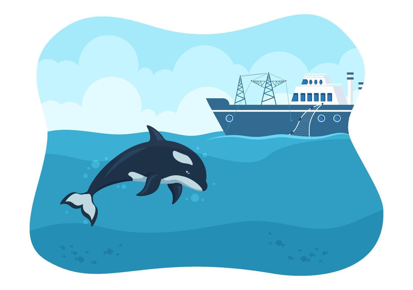 chasse à la baleine avec des baleines capturées par un pêcheur au milieu de la mer profonde à vendre en illustration de modèles de dessin animé plat dessinés à la main vecteur