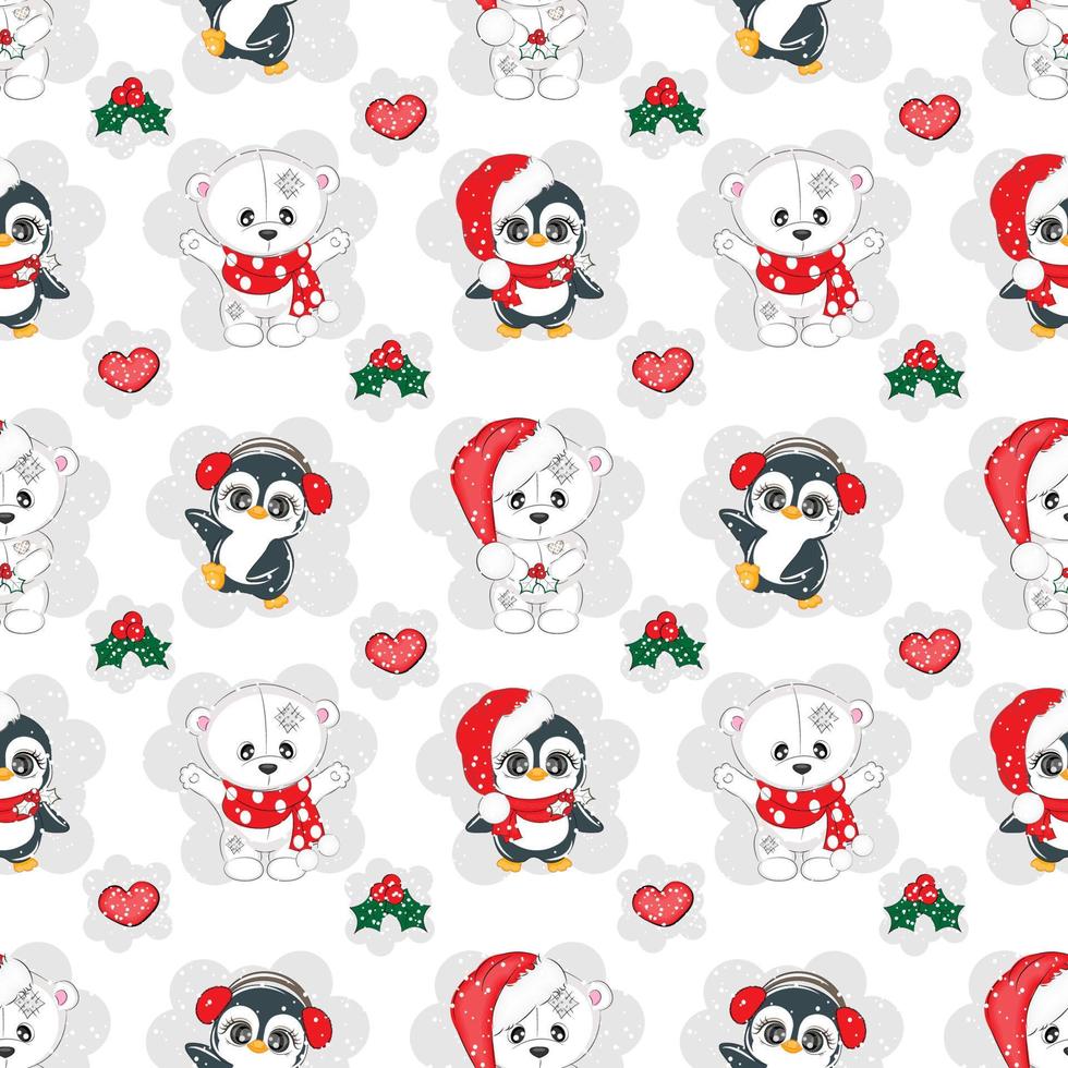 modèle sans couture avec ours de noël blanc et pingouin, illustration vectorielle vecteur