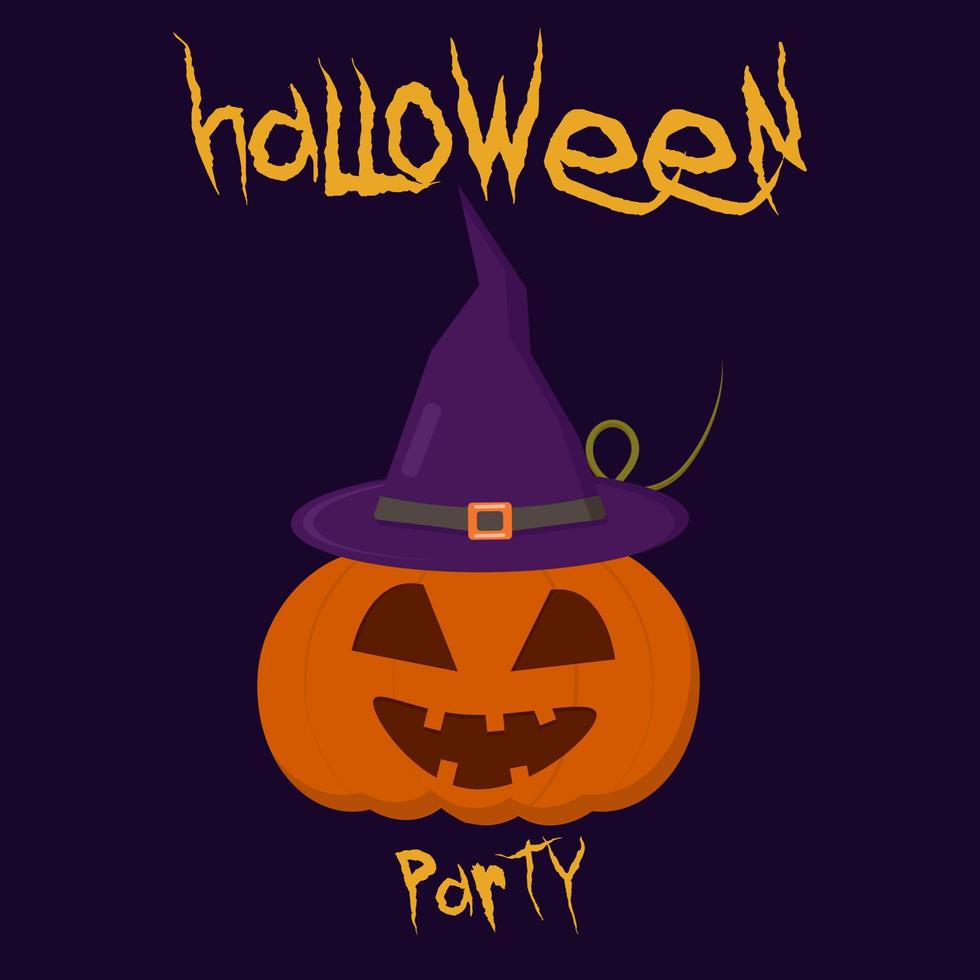 texte fête d'halloween sur fond sombre citrouille sinistre dans une bannière de chapeau de sorcière vecteur