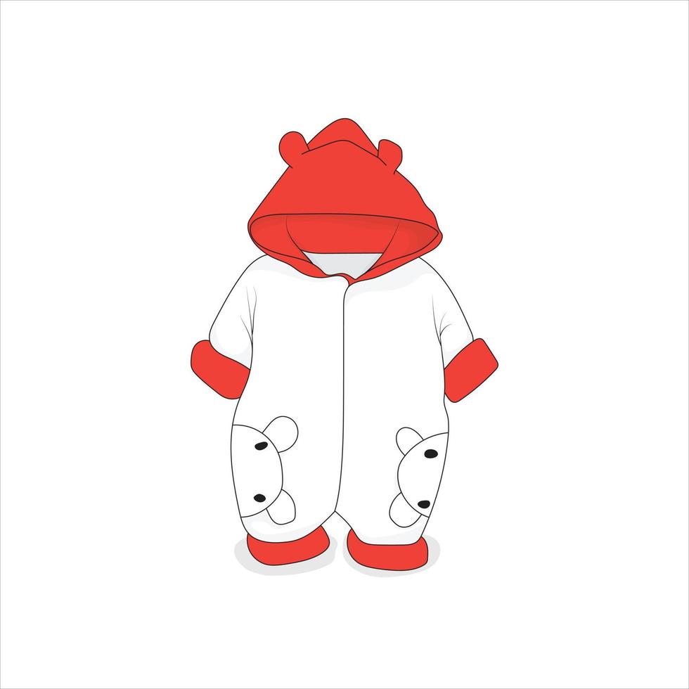 combinaison bébé en rouge et blanc avec capuche pour la conception de modèle de publicité pour bébé vecteur