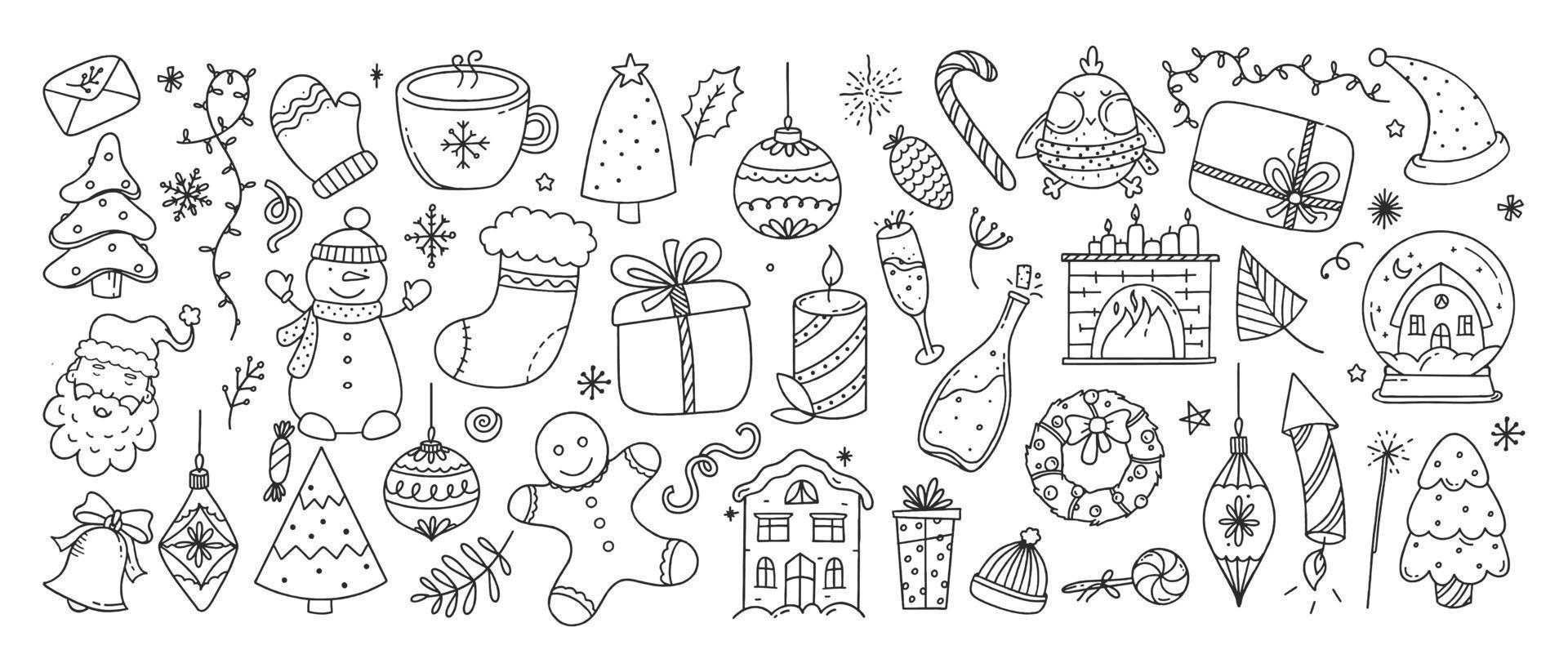 grand ensemble d'éléments de noël vector illustration doodle isolé sur fond blanc concept de noël