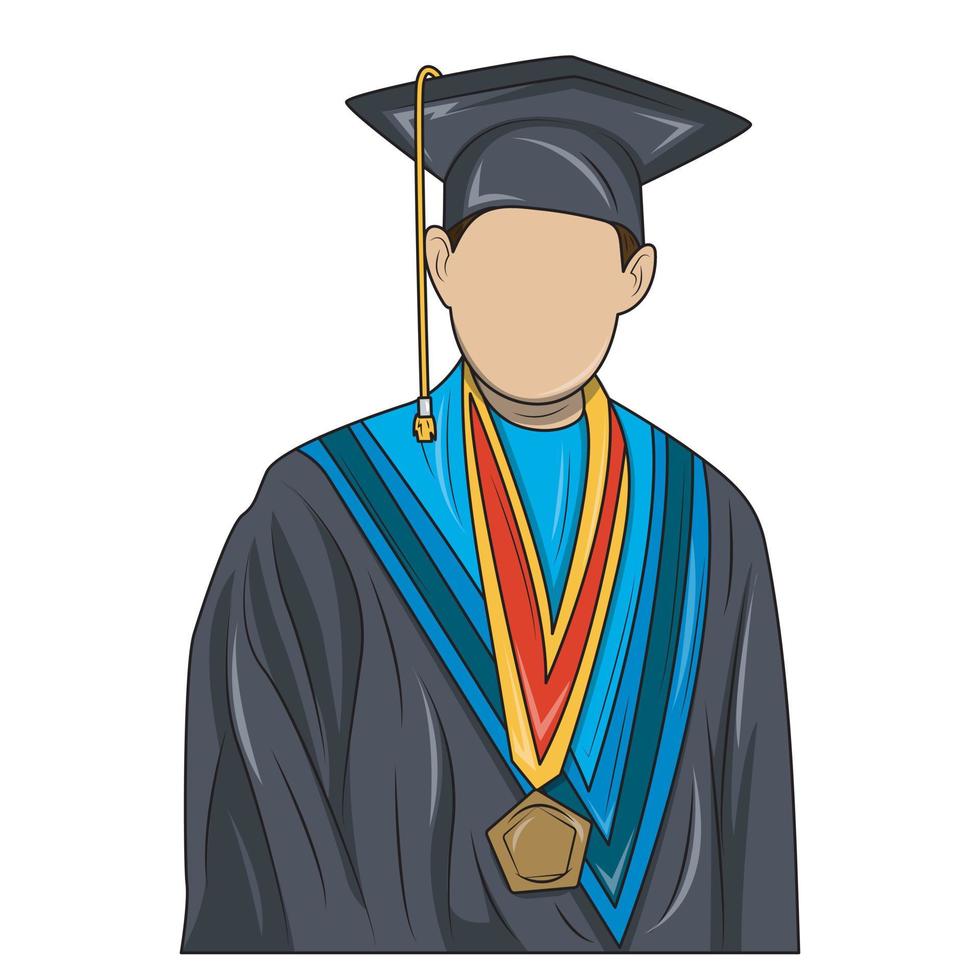 heureux étudiant diplômé afro avec un diplôme en casquette et robe de graduation. jeune homme diplômé d'études. illustration vectorielle plane sur fond blanc. vecteur