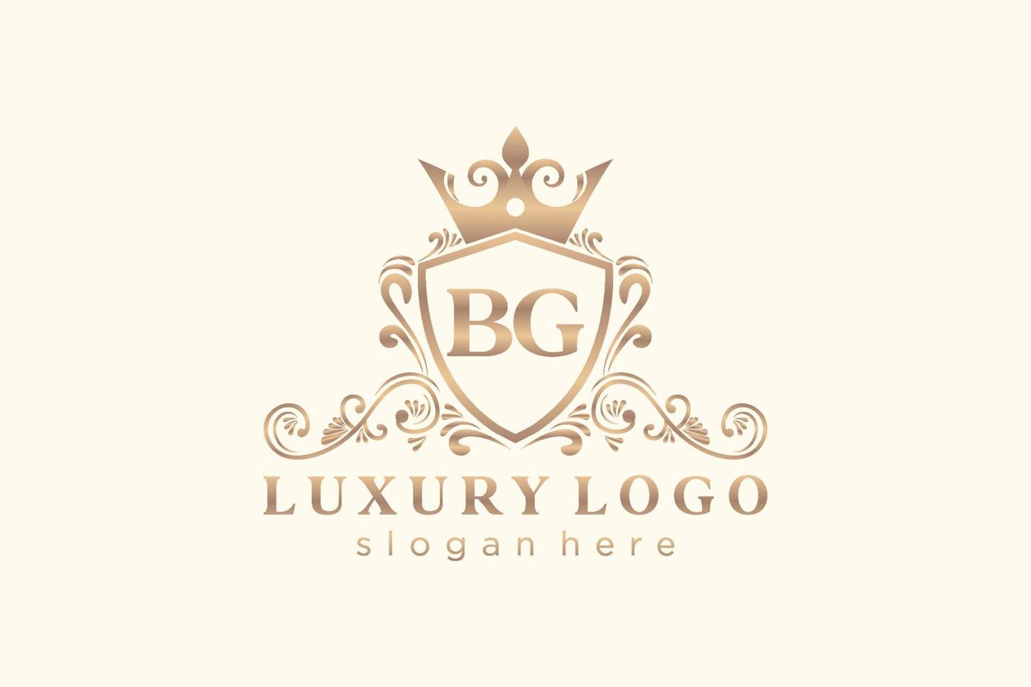 modèle initial de logo de luxe royal de lettre bg dans l'art vectoriel pour le restaurant, la royauté, la boutique, le café, l'hôtel, l'héraldique, les bijoux, la mode et d'autres illustrations vectorielles.