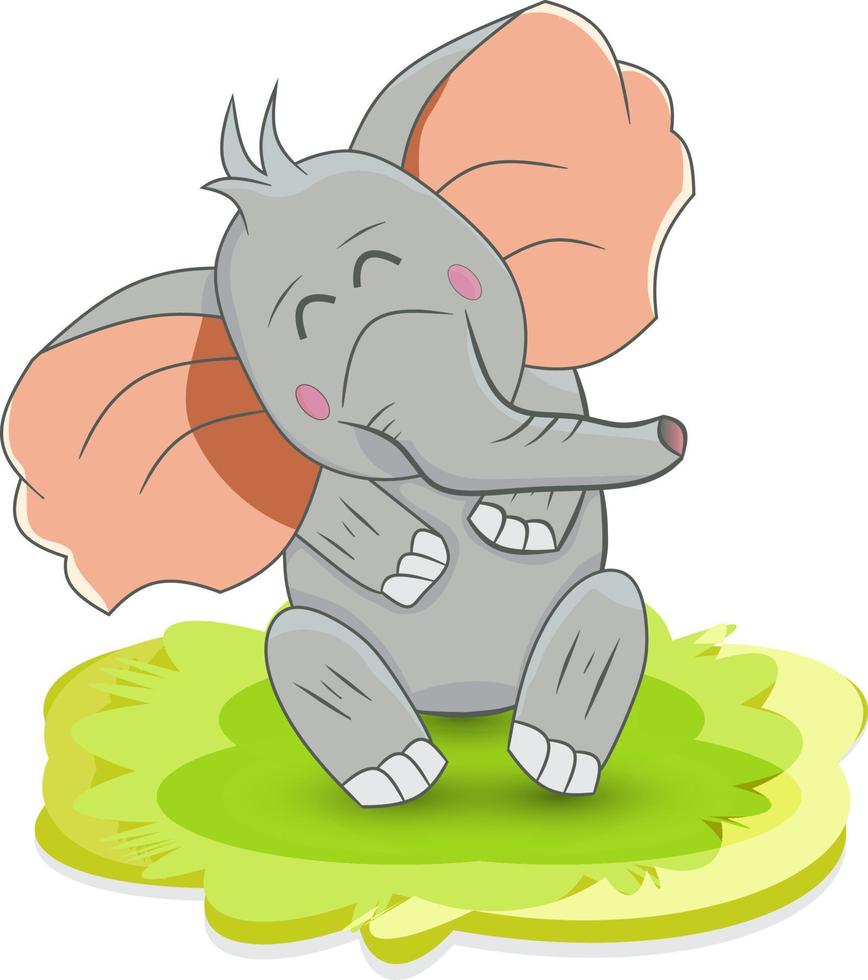 dessin animé éléphant souriant assis sur l'herbe vecteur