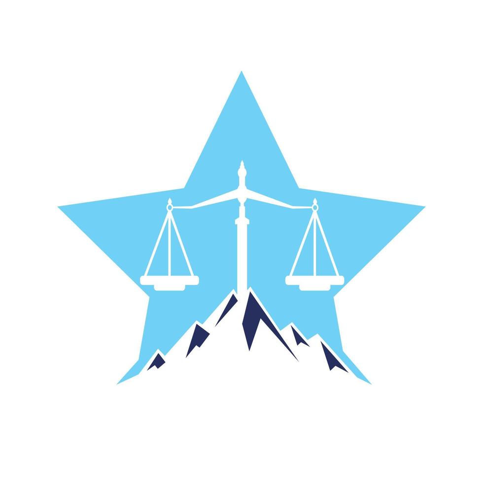 montagnes et symboles de la justice. conception de concept de logo d'échelle de loi. vecteur