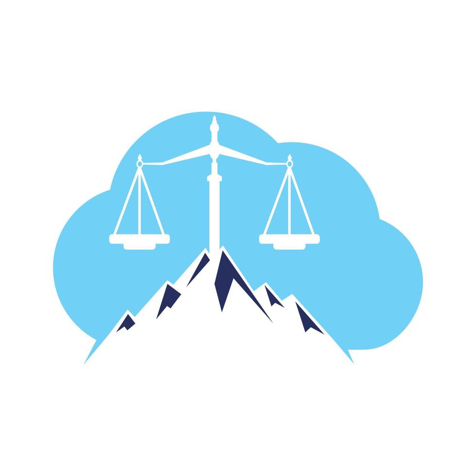 montagnes et symboles de la justice. conception de concept de logo d'échelle de loi. vecteur