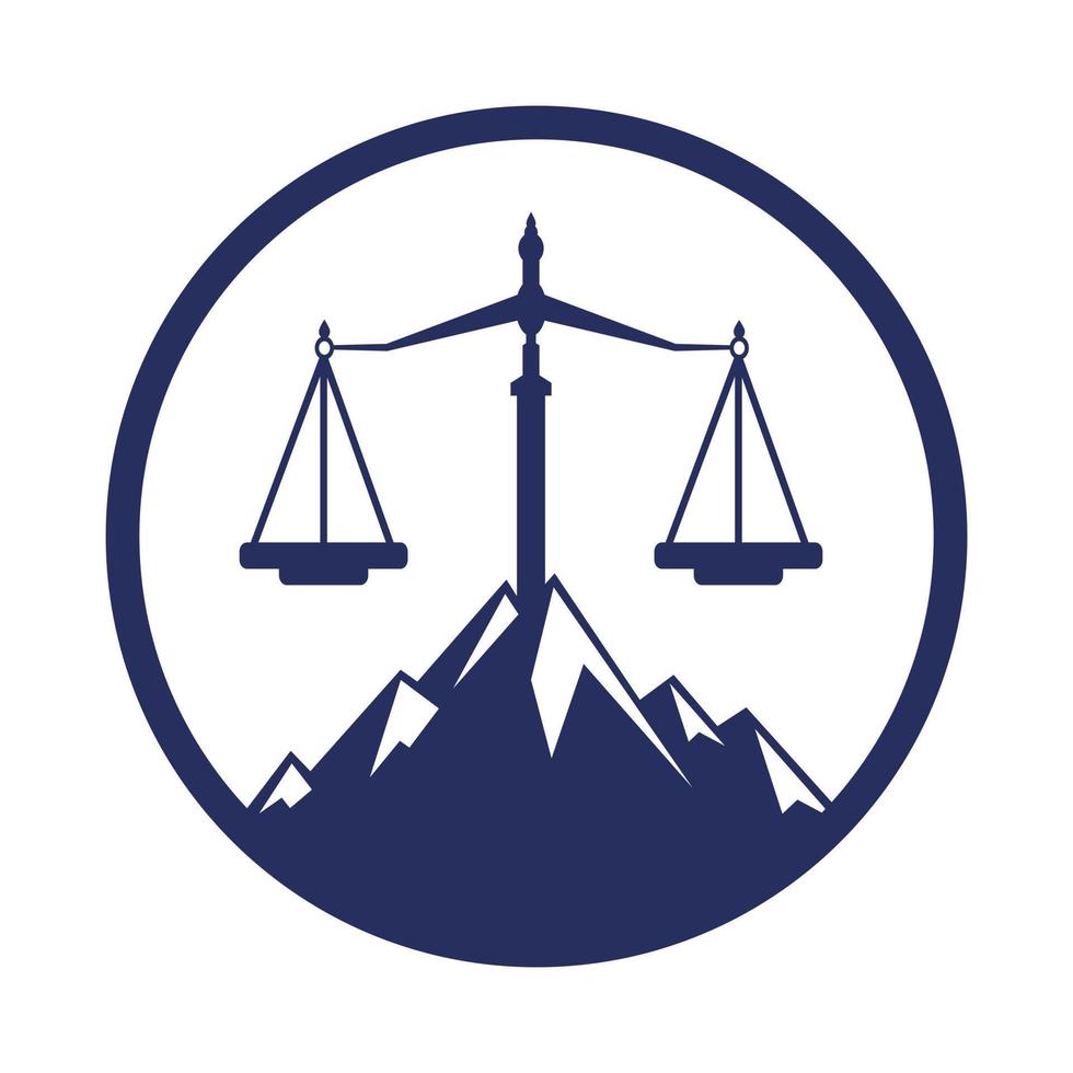 montagnes et symboles de la justice. conception de concept de logo d'échelle de loi. vecteur