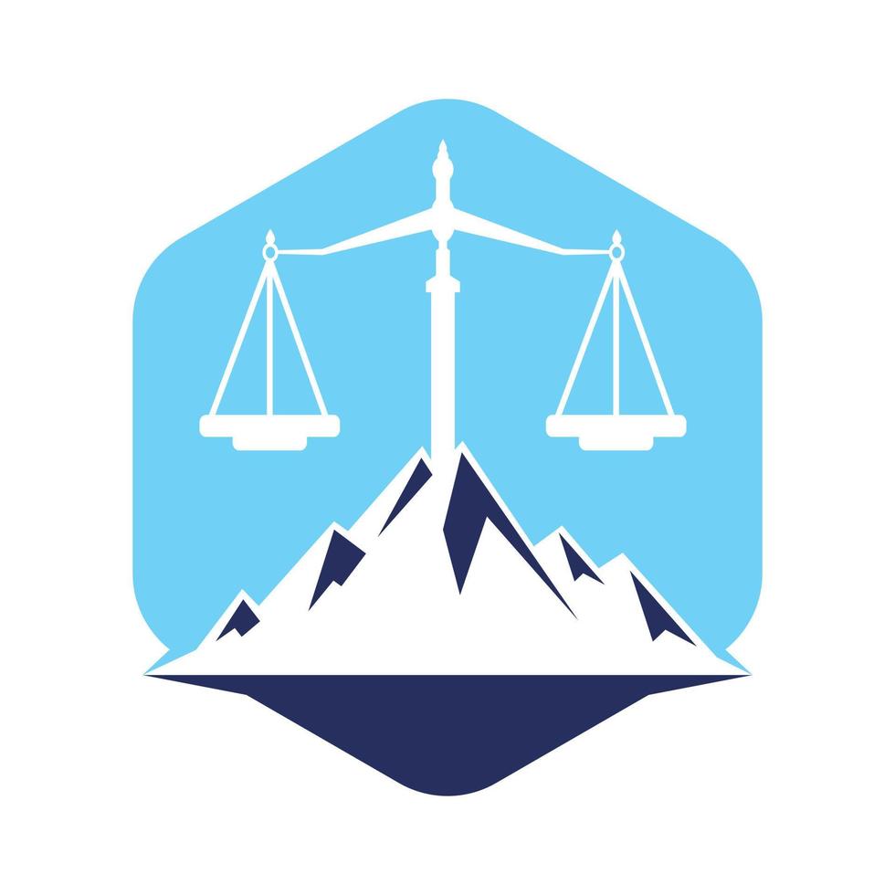 montagnes et symboles de la justice. conception de concept de logo d'échelle de loi. vecteur