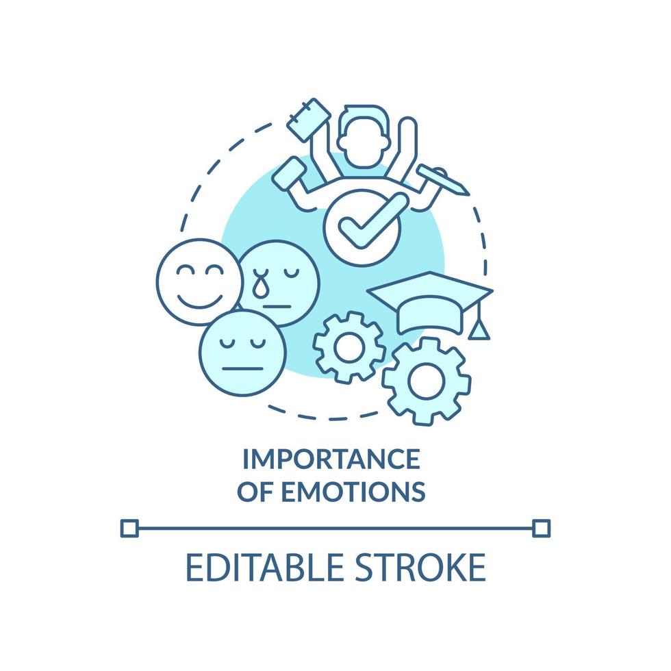 importance des émotions icône de concept turquoise. motivation des élèves. illustration de la ligne mince de l'idée abstraite du principe d'apprentissage. dessin de contour isolé. trait modifiable. vecteur