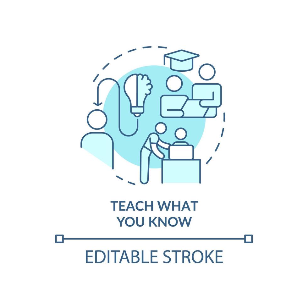 enseignez ce que vous savez icône de concept turquoise. Partager le savoir. technique d'apprentissage idée abstraite illustration de ligne mince. dessin de contour isolé. trait modifiable. vecteur