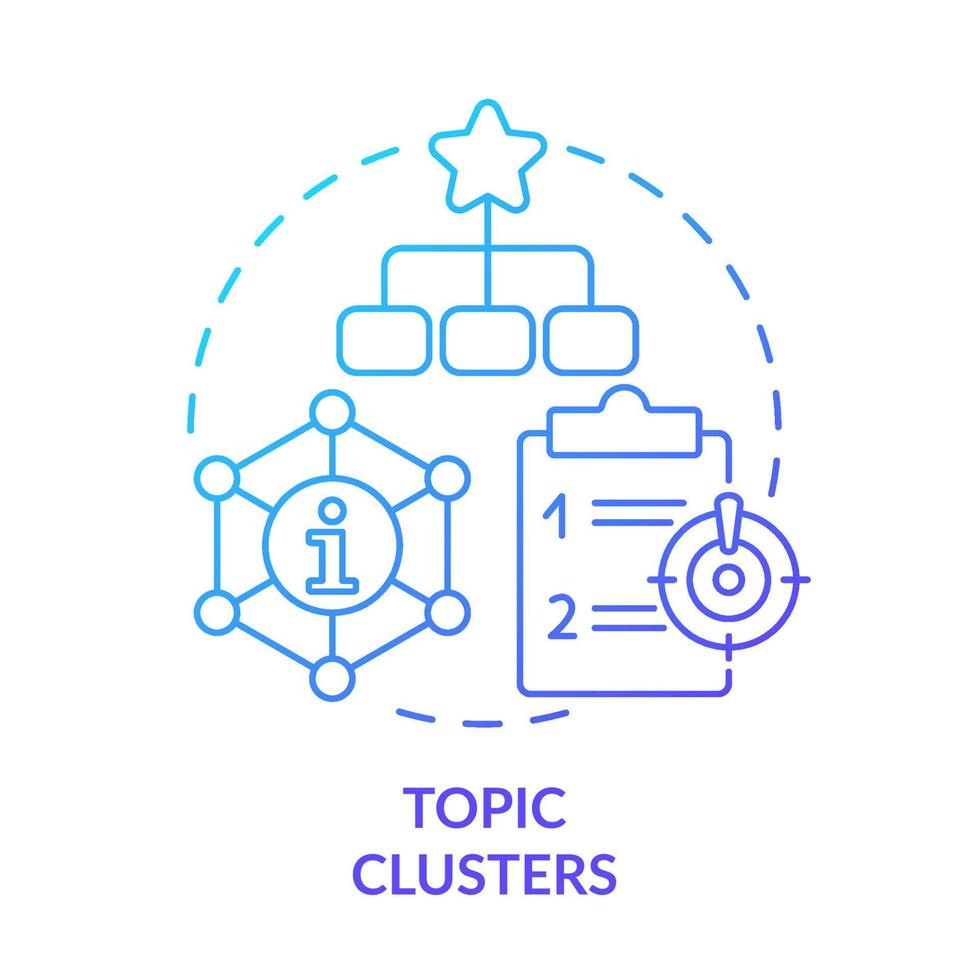 icône de concept de dégradé bleu de clusters de sujets. Structure et organisation du site. illustration de ligne mince d'idée abstraite de technique de seo avancée. dessin de contour isolé. vecteur