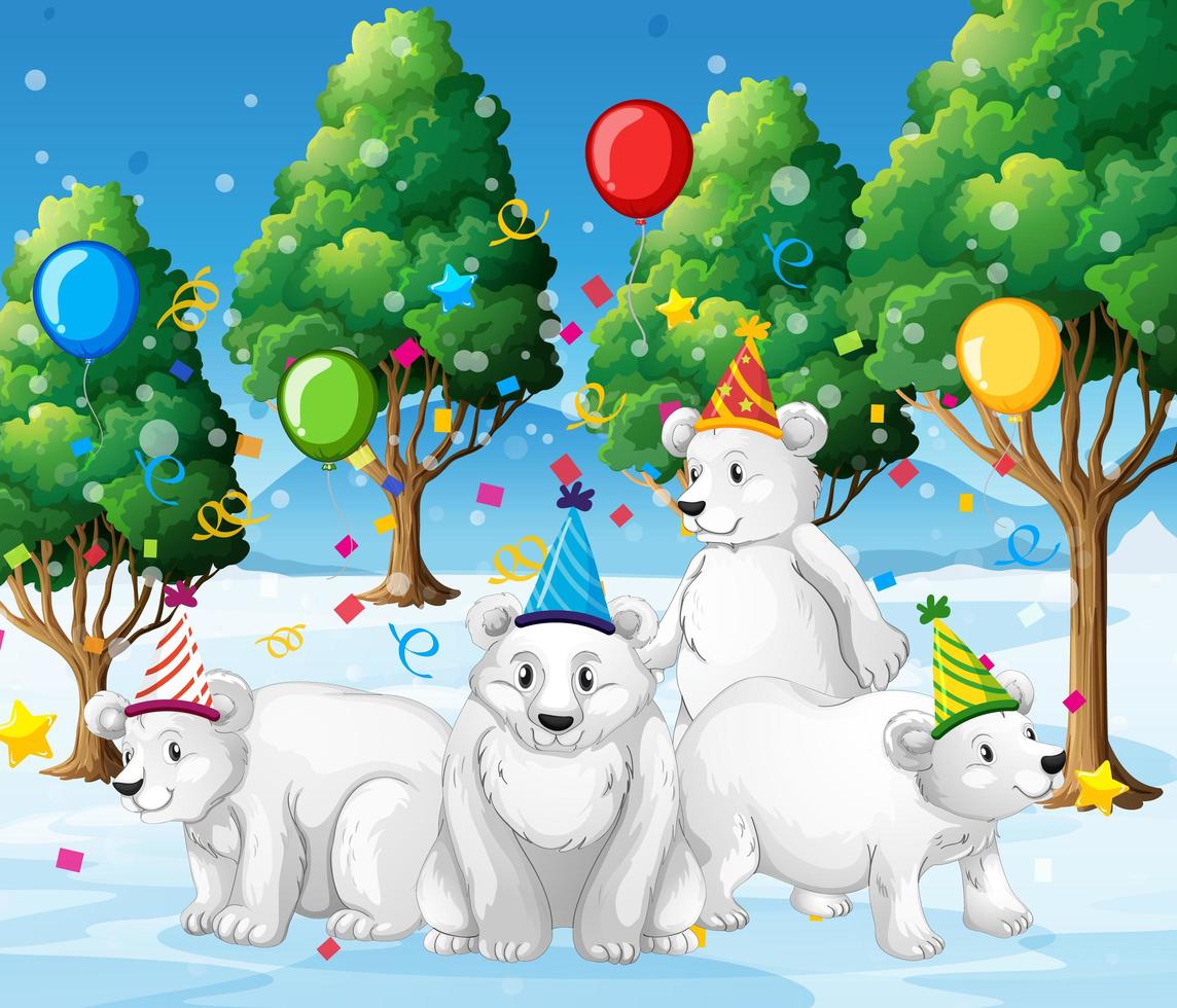 groupe d'ours polaires ayant une fête en plein air vecteur
