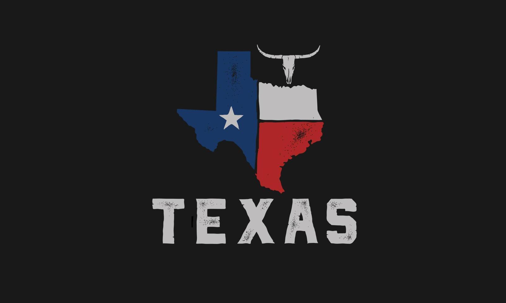 carte du drapeau du texas et longhorn avec fond noir vintage. modèle de vecteur