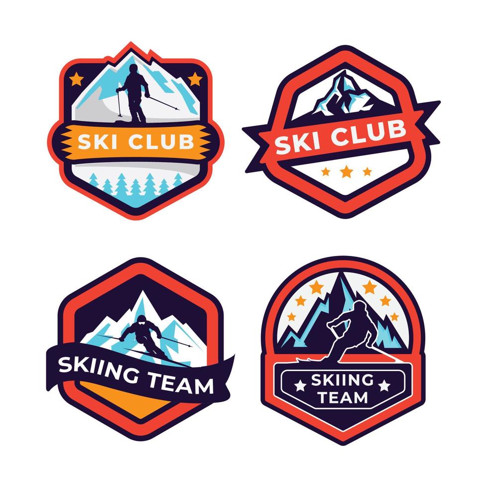 ensemble de patrouille de ski, station de ski, badges de montagne de glace et patchs de logo. logo de sports extrêmes de vacances d'hiver. vecteur