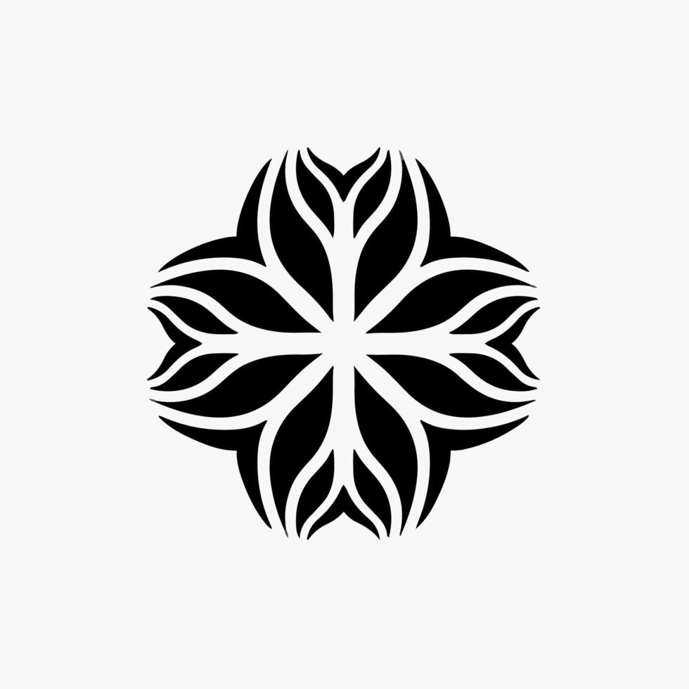 logo de symbole de fleur tribale de mandala noir sur fond blanc. conception de tatouage de décalque de pochoir. illustration vectorielle plane. vecteur