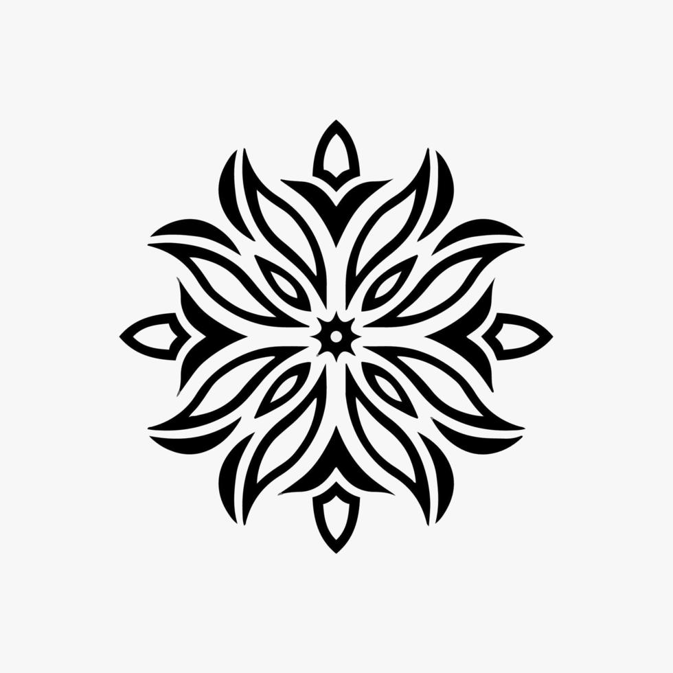 logo de symbole de fleur tribale de mandala noir sur fond blanc. conception de tatouage de décalque de pochoir. illustration vectorielle plane. vecteur