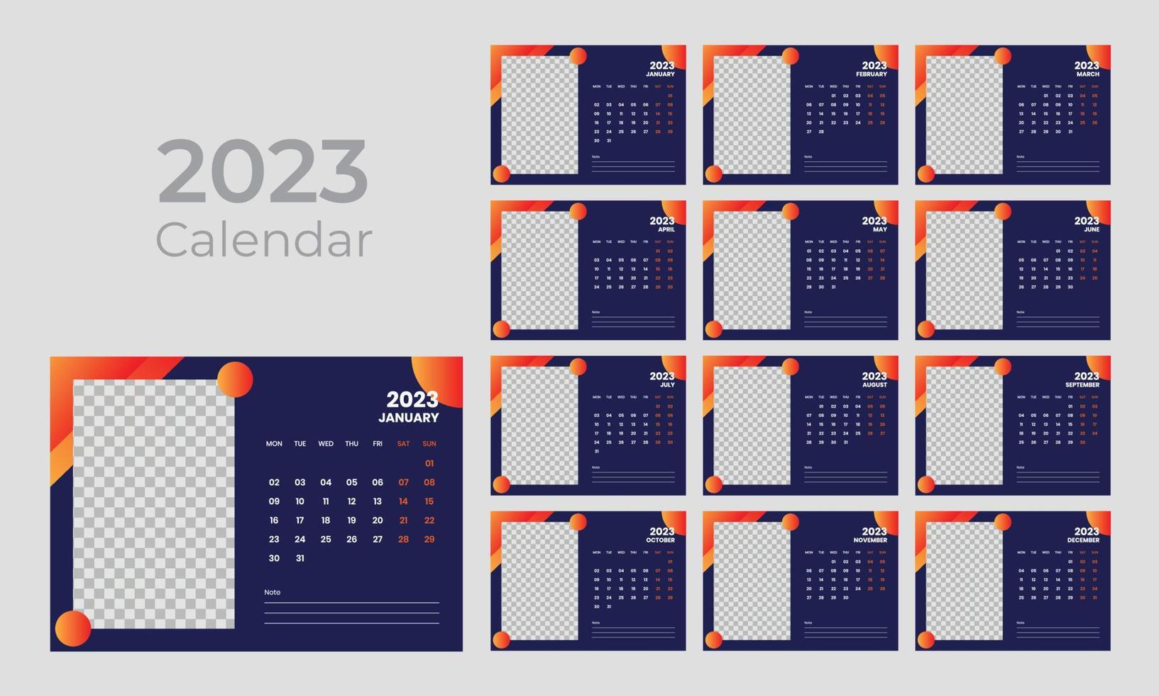 calendrier de bureau 2023 vecteur