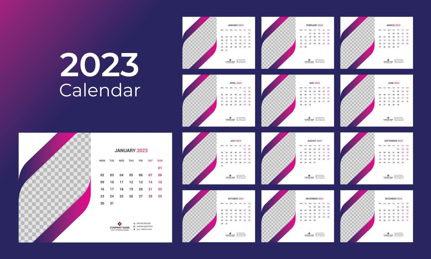 calendrier de bureau 2023 vecteur