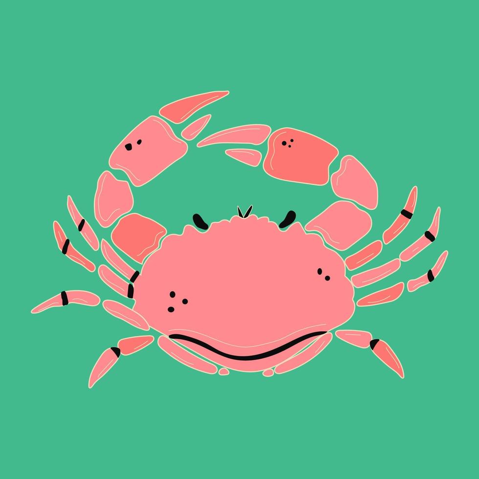 crabe dessiné à la main. logo de magasin de fruits de mer, enseigne, menu de restaurant, marché aux poissons, bannière, modèle de conception d'affiche. illustration vectorielle à la mode. conception plate vecteur