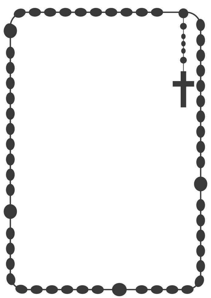 cadre de perles de chapelet avec fond pour le texte. chaîne et croix. religion symbole catholique chrétien. bordure de silhouette vectorielle. vecteur