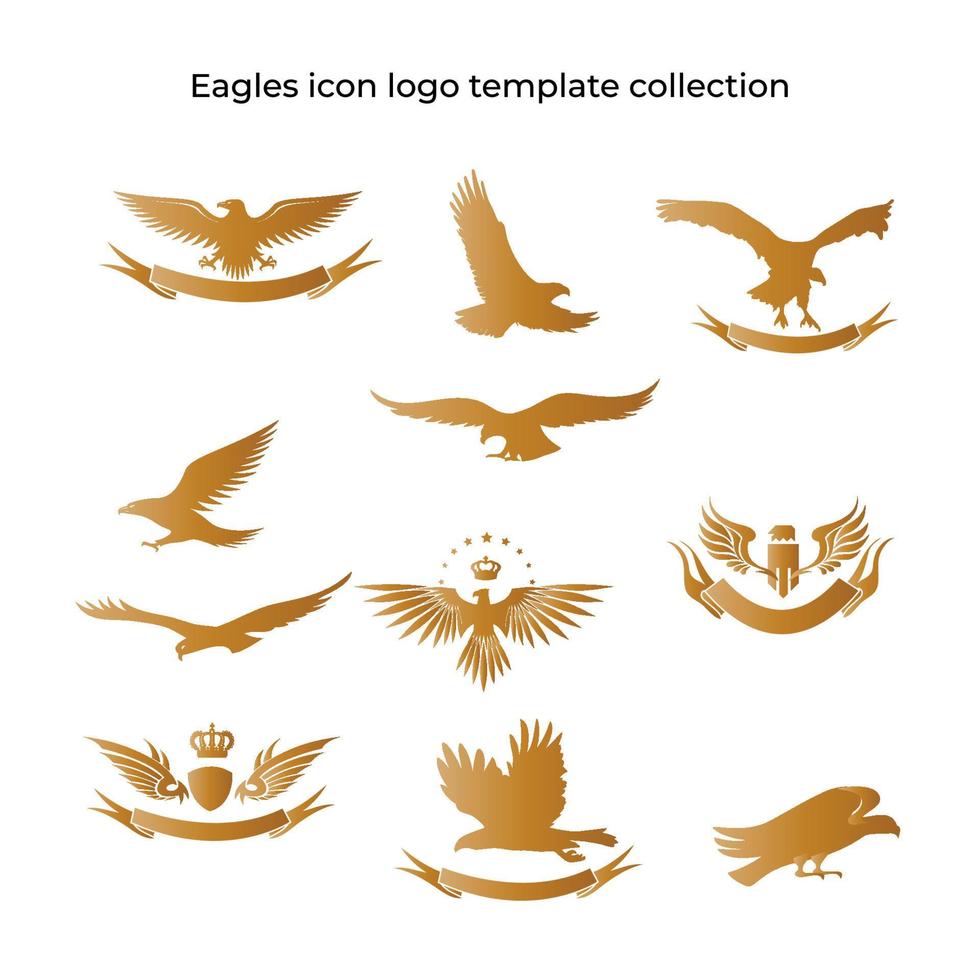 silhouettes dorées du modèle de collections d'aigle pour badge, logo, symbole, emblème. vecteur eps 10