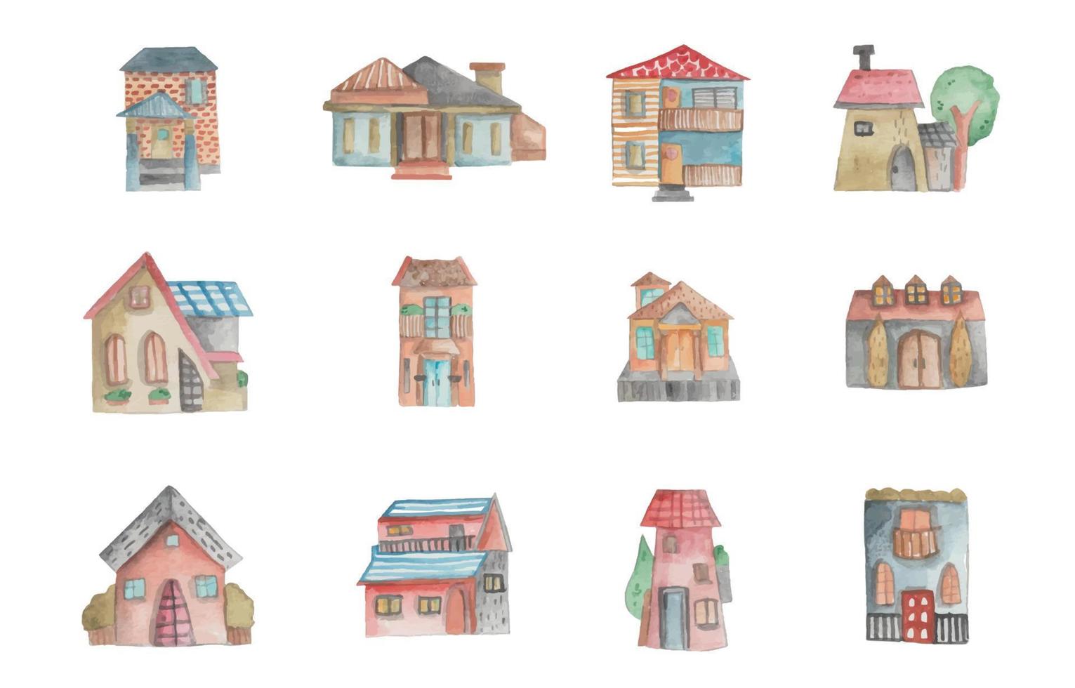 aquarelle de jolies maisons colorées vecteur
