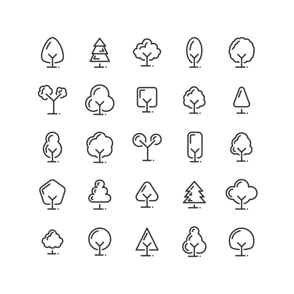jeu d'icônes de contour d'arbre vecteur