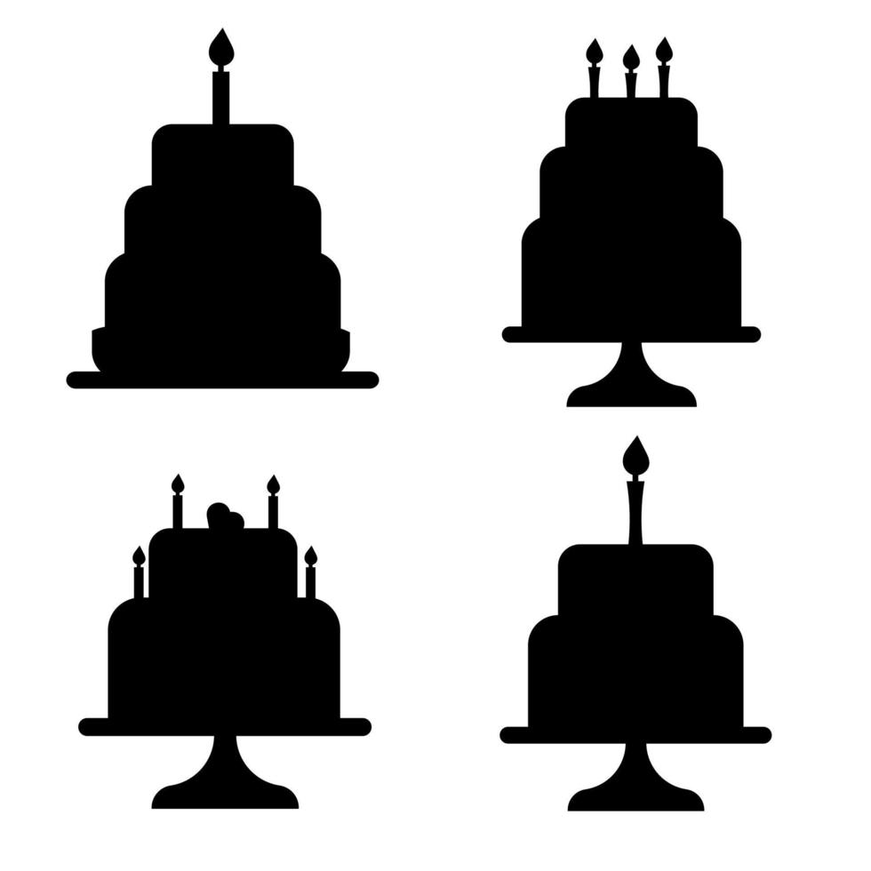 ensemble de silhouettes festives de gâteaux aux bougies. illustration vectorielle vecteur