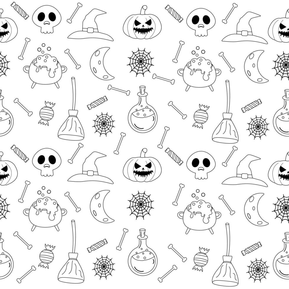 modèle de contour sans couture halloween. illustration vectorielle vecteur