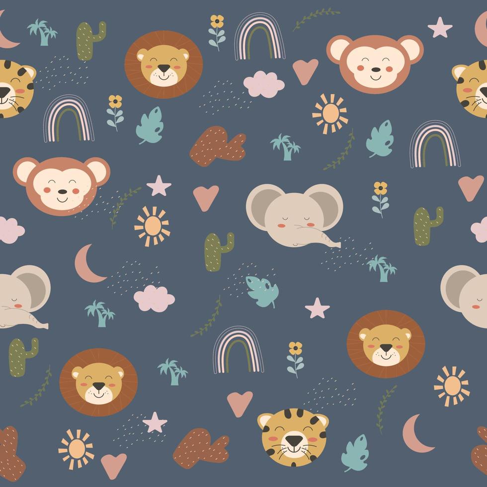 motif animal boho sans couture pour enfants sur fond sombre. illustration vectorielle vecteur