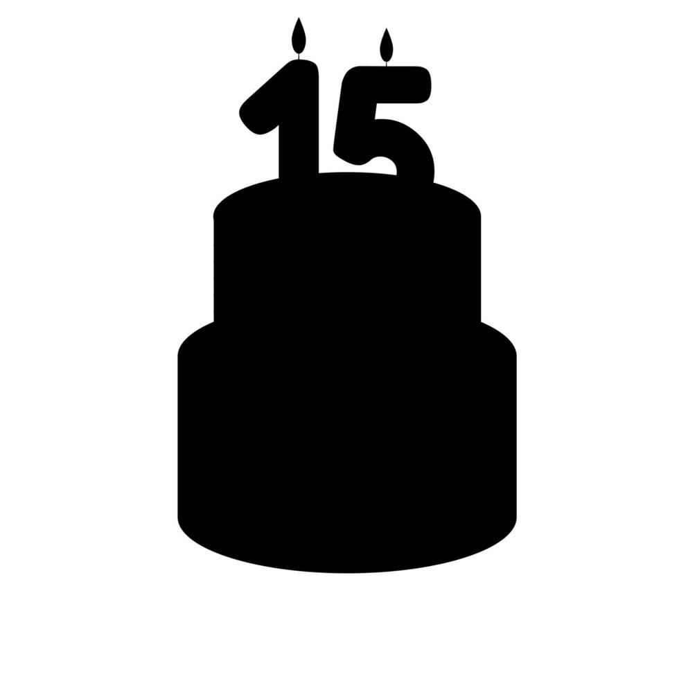 gâteau de silhouette festive avec une bougie de quinze ans. illustration vectorielle vecteur