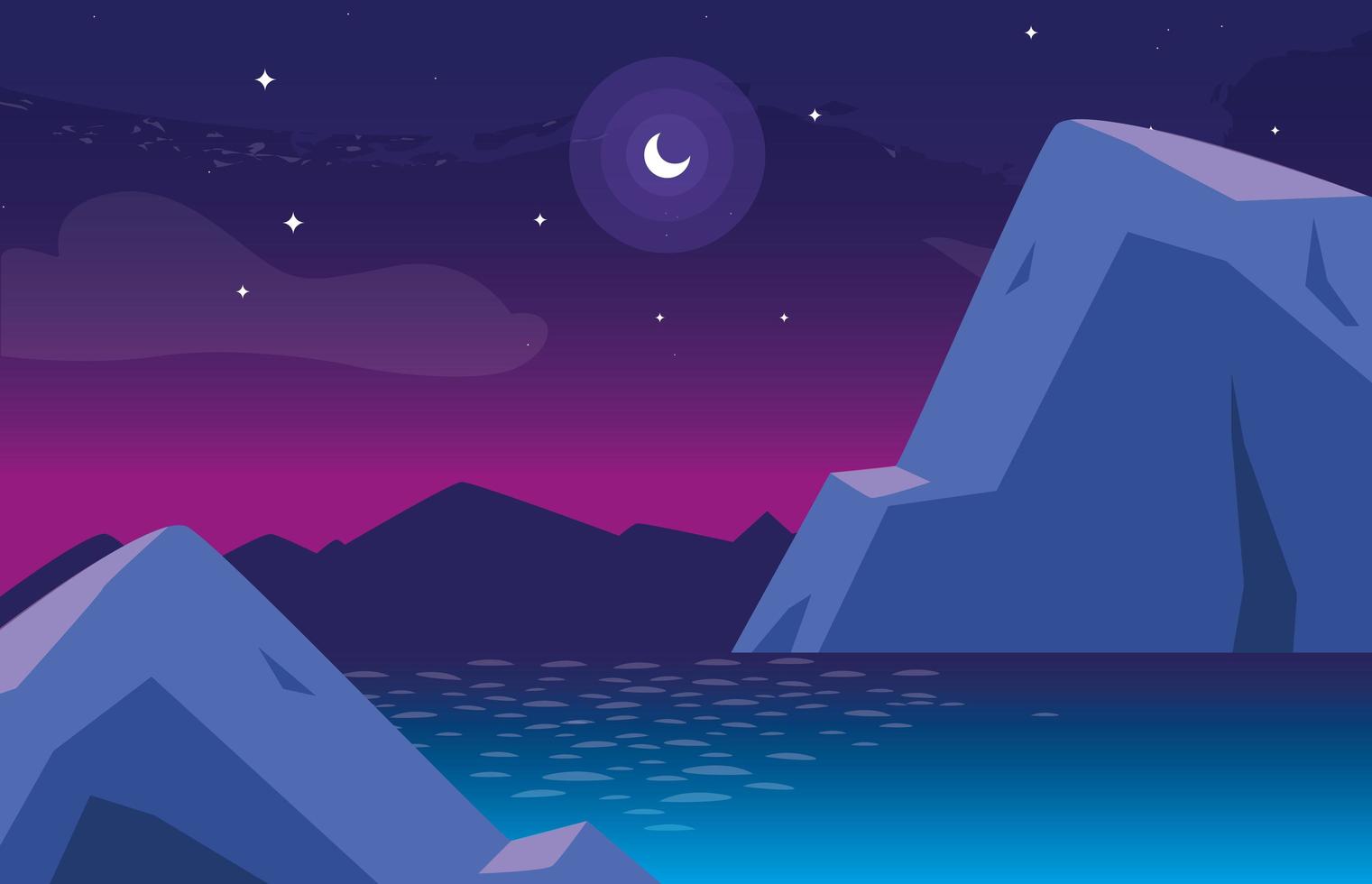 paysage nocturne avec icône de scène de lac vecteur