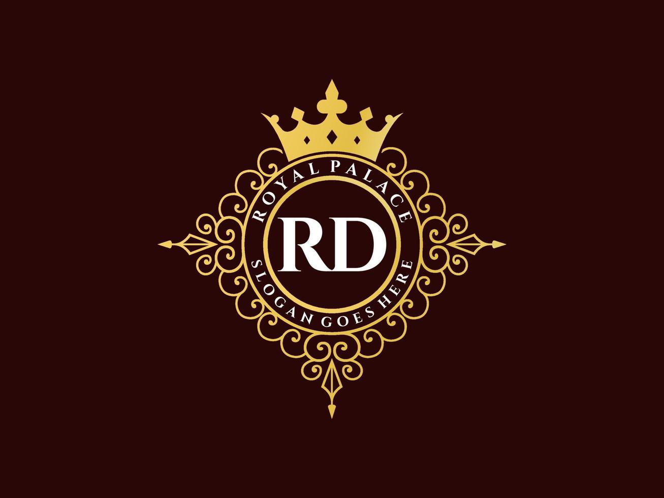 lettre rd logo victorien de luxe royal antique avec cadre ornemental. vecteur