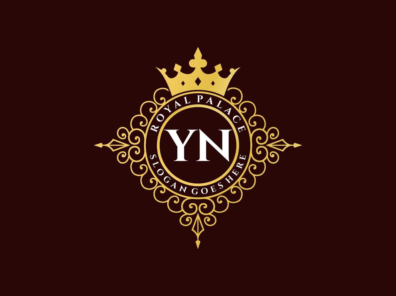 lettre yn logo victorien de luxe royal antique avec cadre ornemental. vecteur