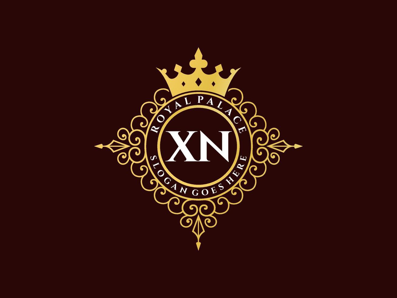 lettre xn logo victorien de luxe royal antique avec cadre ornemental. vecteur