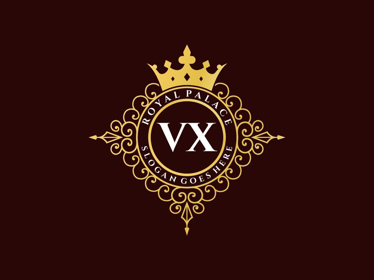 lettre vx logo victorien de luxe royal antique avec cadre ornemental. vecteur